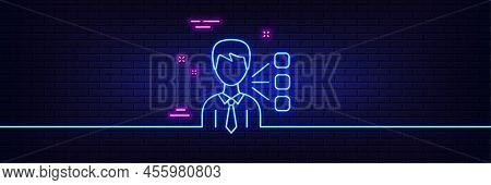 Neon Light Glow Effect. Third Party Line Icon. Team Leader Sign. Business Conversation Symbol. 3d Li