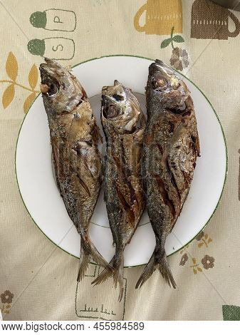 Photo Of Fried Tamarong, Matambaka, Mackerel Scad  Or Decapterus Macarellus Served On A Plate Which 