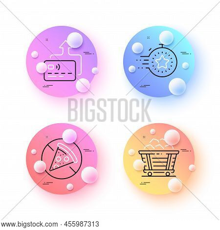 Card, Coal Trolley And Timer Minimal Line Icons. 3d Spheres Or Balls Buttons. Prohibit Food Icons. F