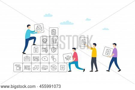 Reject Or Cancel Line Icons. People Team Work Concept. Set Of Decline Certificate, Cancellation And 