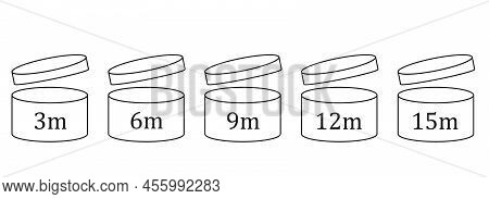 Cosmetics Conteiners Collection. After Opening Use Icons. Expiration Date Symbols.3,6,9,12,15 Month 