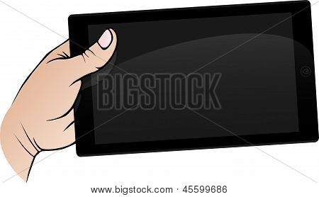 hand met een tablet PC
