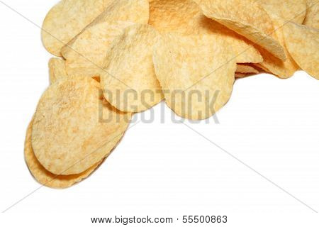 Potato chips on white background