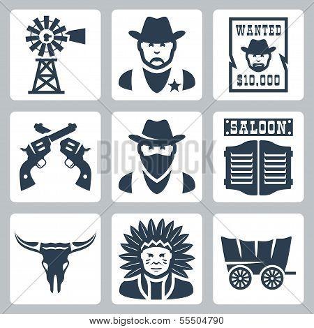 Векторный набор изолированных западных иконок