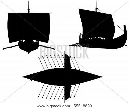Viking Longship Silhouettes with Oars