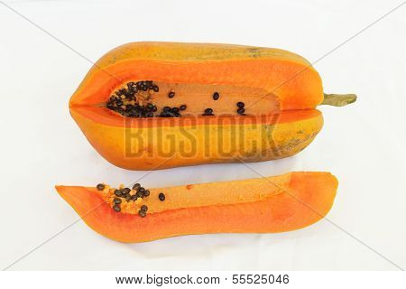Papaya Sliced Isolated And Cut Into Pieces