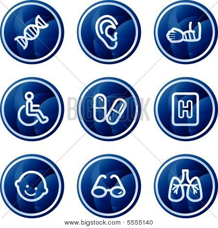 Medicina web icons set 2, círculo azul botones serie