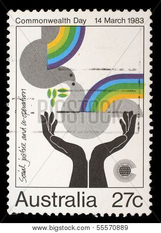 AUSTRALIA - CIRCA 1983: Stamp from Australia shows image celebrating social justice and cooperation, from the Commonwealth Day series, circa 1983