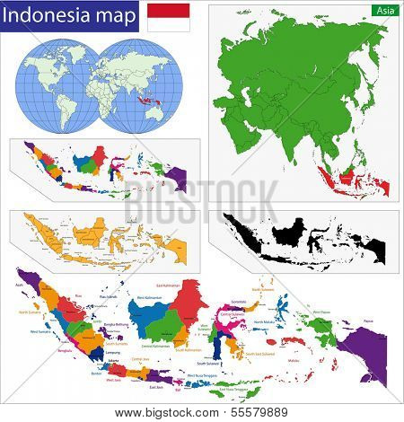 Map of the Republic of Indonesia with the provinces colored in bright colors