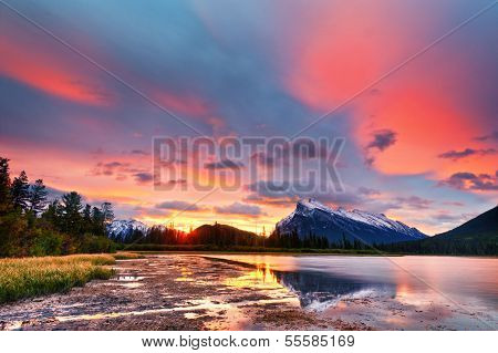 Sunset Above Vermilion Lakes, Banff National Park