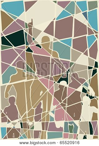 Editable vector colorful mosaic illustration of a man celebrating winning a race