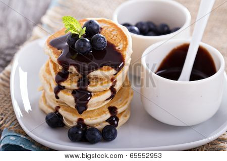 Eggless pancakes with blueberries and chocolate