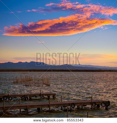 Albufera sunset lake park in Valencia el saler colorful sky of Spain
