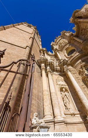 Valencia cathedral and Miguelete in plaza de la Reina square Spain