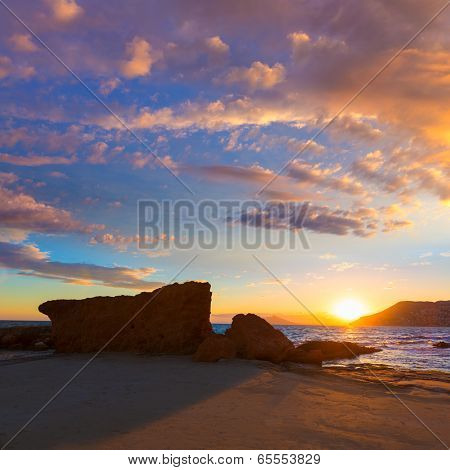 Calpe Alicante sunset at beach Cantal Roig in Mediterranean Spain