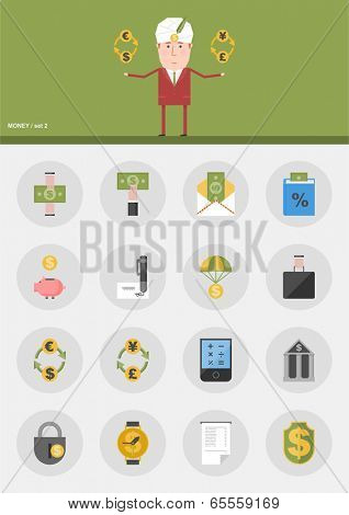 Vector set / Money / 16 flat design icons