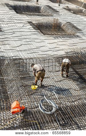 Workers Do The Steel Bars Construction
