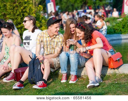 MOSCOW - MAY 24: People attend open-air concert on Bosco Fresh Festival in Muzeon Park on May 24, 2014 in Moscow