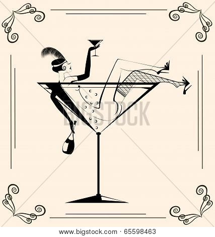vintage drinking girl in the glass