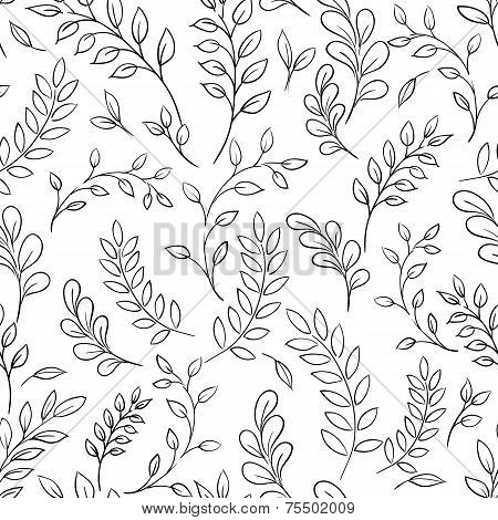 Seamless leaf black and white pattern.