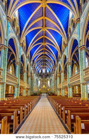 Ottawa, CANADA - SEP 10: Notre-Dame Cathedral Basilica interior on September 10, 2014 in Ottawa, Canada. It is the oldest and largest church in Ottawa and National Historic Site of Canada.
