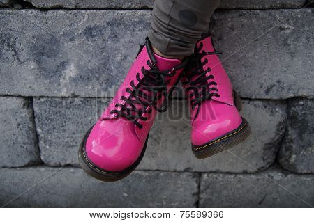 Pink punk alternative girl or woman shoes - cross legged