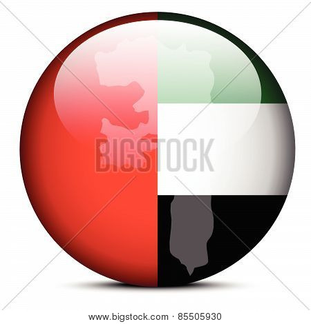 Map On Flag Button Of United Arab Emirates, Fujairah Emirate
