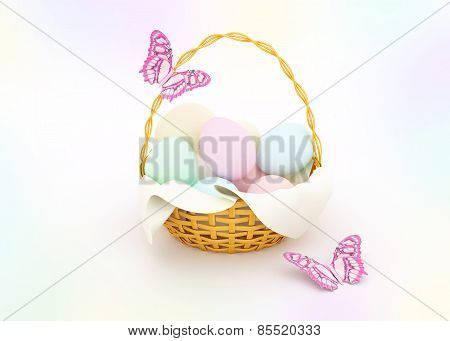 Basket With Colorful Easter Eggs