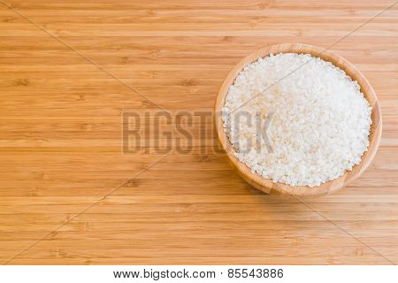 Japanese rice on the wooden table.