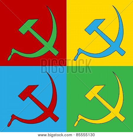 Pop Art Hammer And Sickle Symbol Icons.