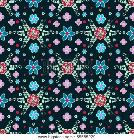 Seamless Pattern, Colorful, Flowers, Drawing