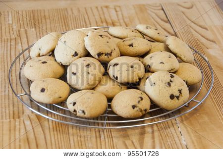 Homemade chocolate cookies on a wooden table