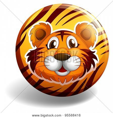 Tiger head on the round badge with tiger skin background