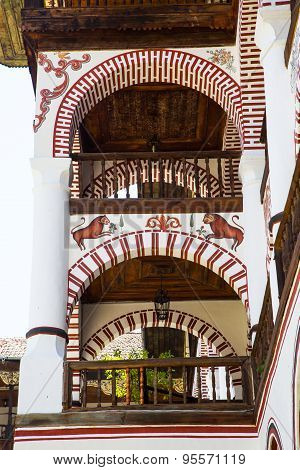 Exterior Details Of Famous Rila Monastery, Bulgaria