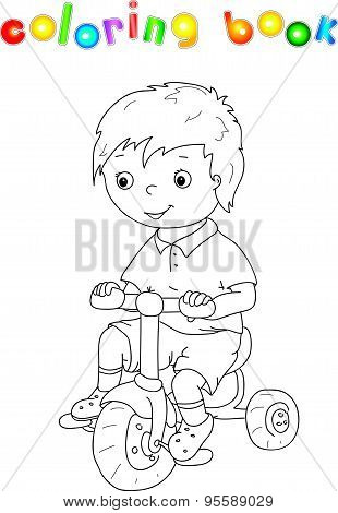 Small Cute Boy Riding A Bicycle