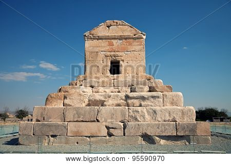 Burial Grave Of Cyrus The Great Against Blue Sky In Pasargad