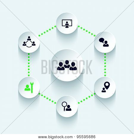 business people, team, personnel, round modern icons, vector illustration
