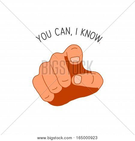 gesture pointing finger with You Can I Know lettering, isolated on wjite background