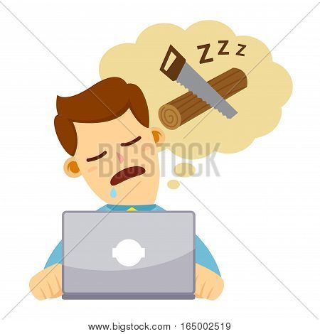 Vector stock of a businessman falling asleep while working behind his laptop