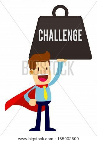 Vector stock of a businessman smiling in super hero cape lifting heavy challenge
