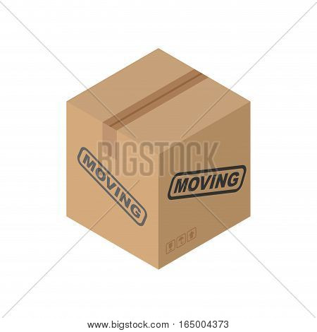 Cardboard Box Moving Isolated. Pasteboard Case On White Background
