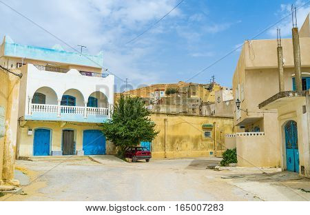 The old town of El Kef consists of maze of streets with traditional arabic houses Tunisia.
