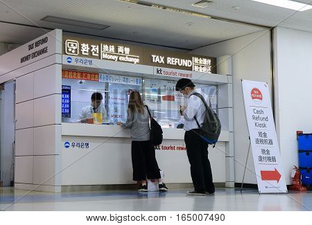 SEOUL SOUTH KOREA - OCTOBER 24, 2016: Unidentified people apply for tax refund at Gimp International Airport.