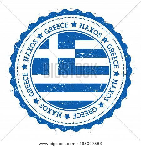 Naxos Flag Badge. Vintage Travel Stamp With Circular Text, Stars And Island Flag Inside It. Vector I