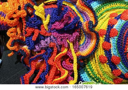 Weavings Of Wool Threads With Geometric Shapes Photographed With