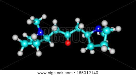 Cuscohygrine is a pyrrolidine alkaloid found in coca. Cuscohygrine usually occurs along with other more potent alkaloids such as atropine or cocaine. 3d illustration