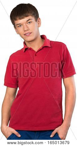 Teen male preppy shrugging with hands in pockets