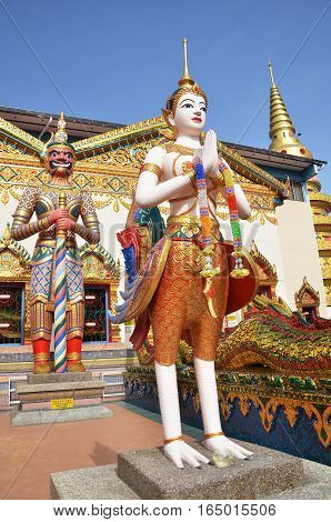 Statue Standing Outside Wat Chayamangkalaram Located In Penang