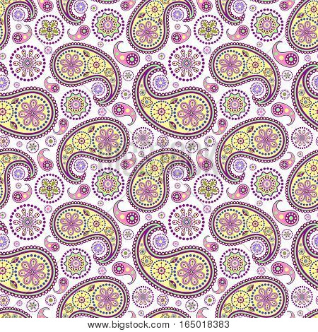 Illustration of seamless paisley pattern on white bsckground.