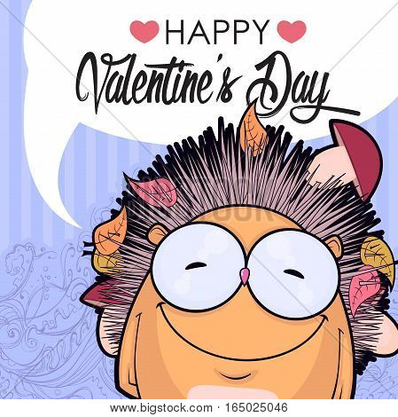 Valentines day greeting card with funny animal character.